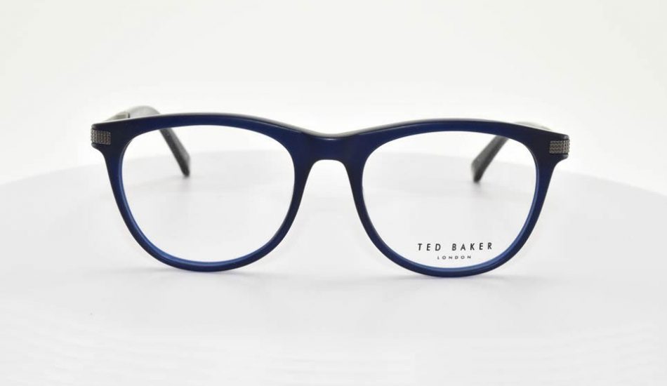 blue framed ted baker glasses