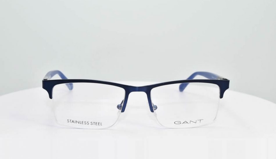 blue and black framed glasses