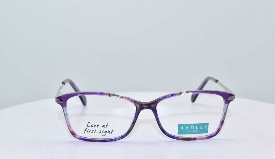 purple framed glasses