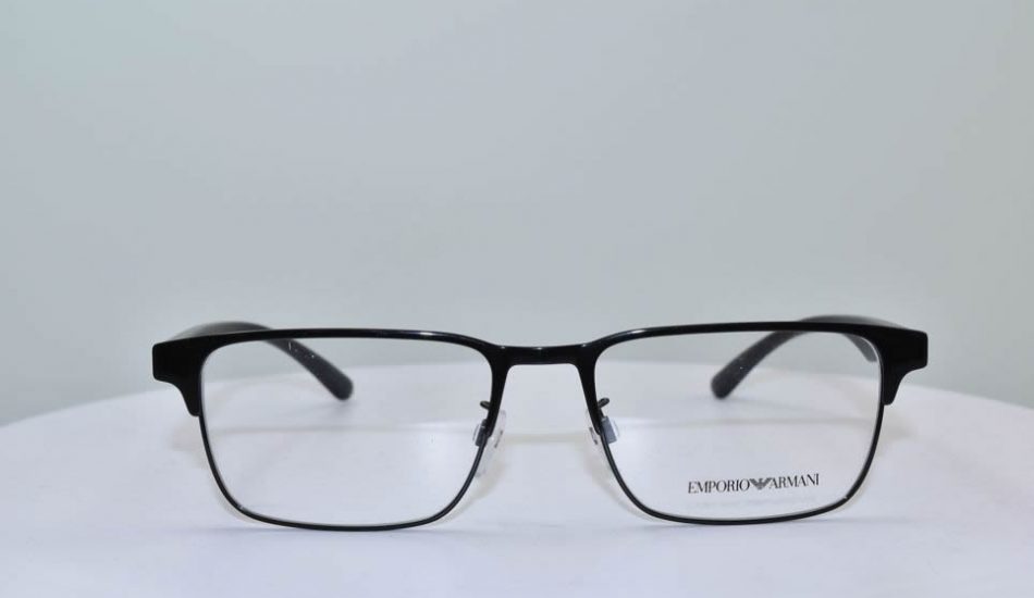 front angle of black thin framed Emporio Armani glasses