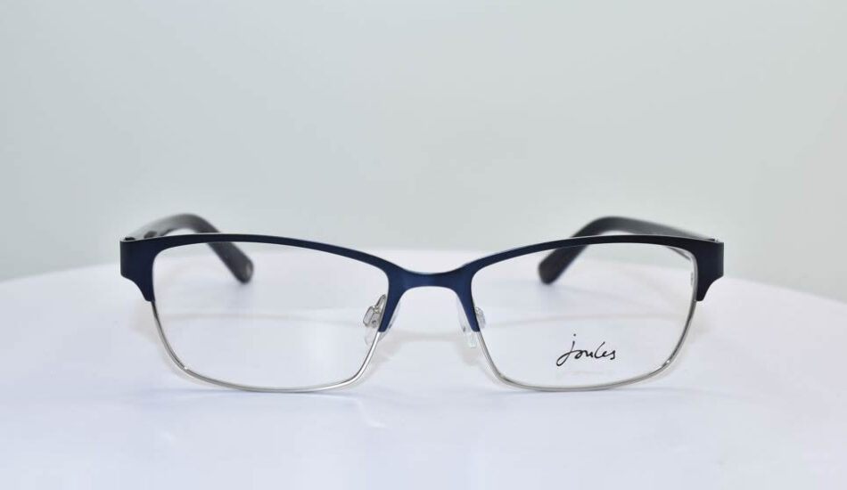 patterned blue framed glasses