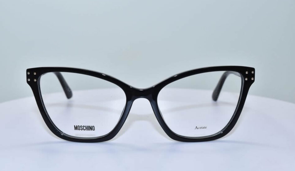 black framed moschino glasses