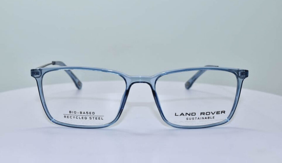 clear framed blue land rover glasses