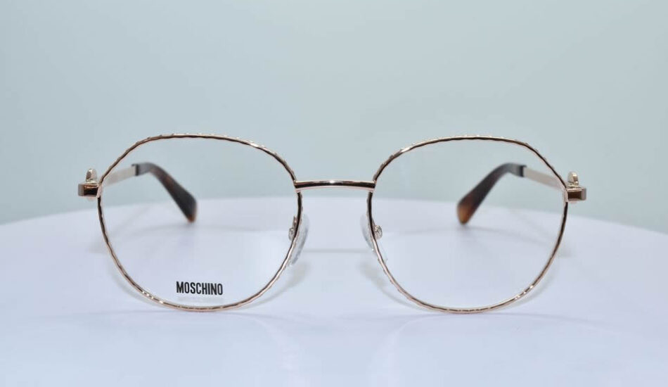 moschino thin gold framed glasses