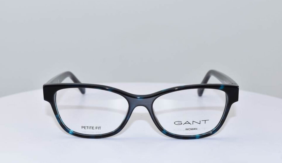 front angle of black and blue petite fit GANT woman glasses