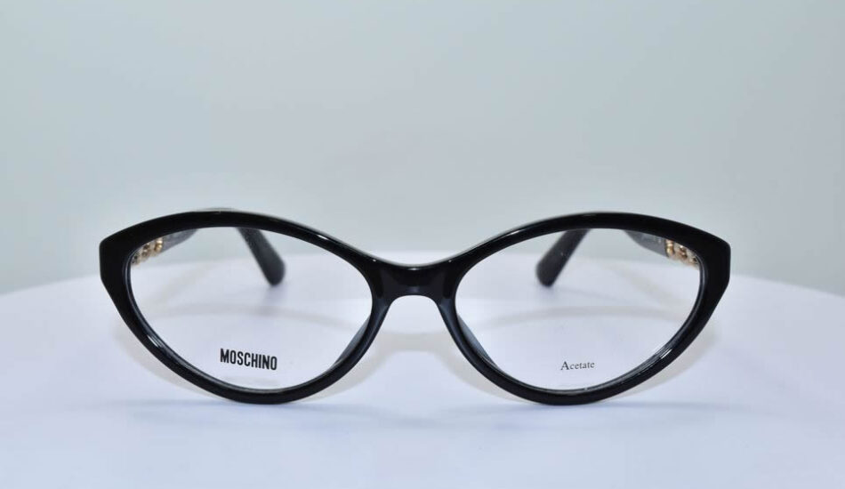 black framed Moschino glasses