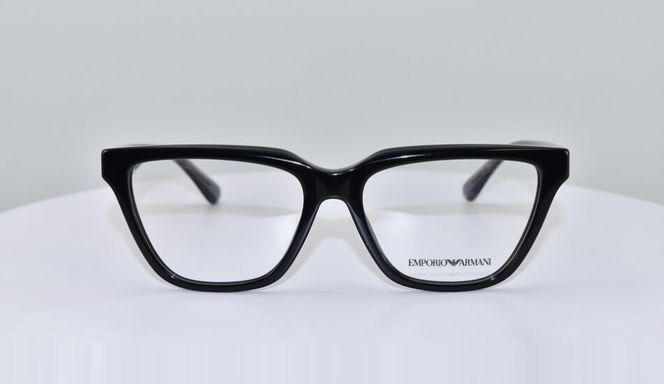 Thick black framed Emporio Armani glasses