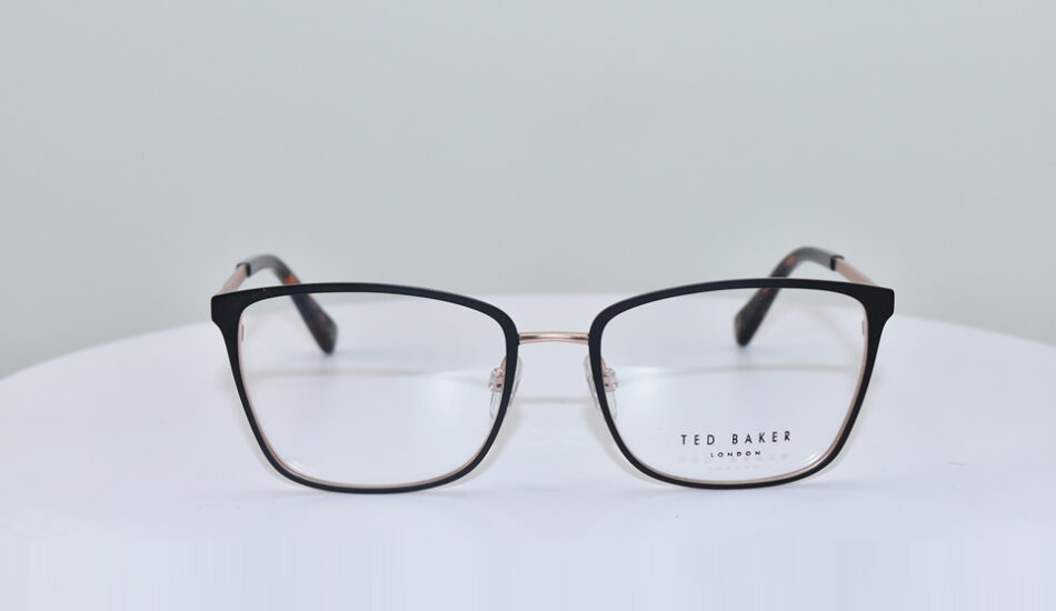 thin black framed Ted Baker glasses