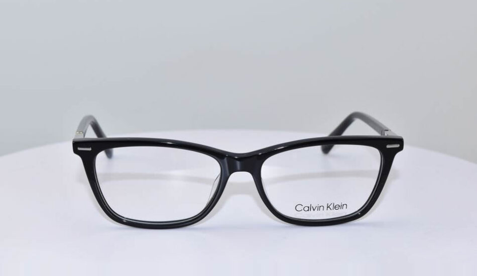 black framed calvin klein glasses