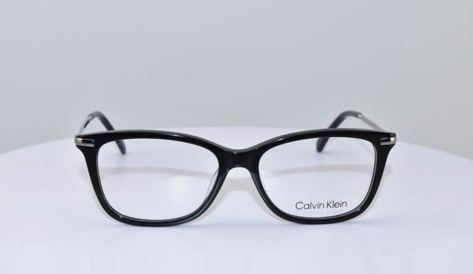 black framed calvin klein glasses