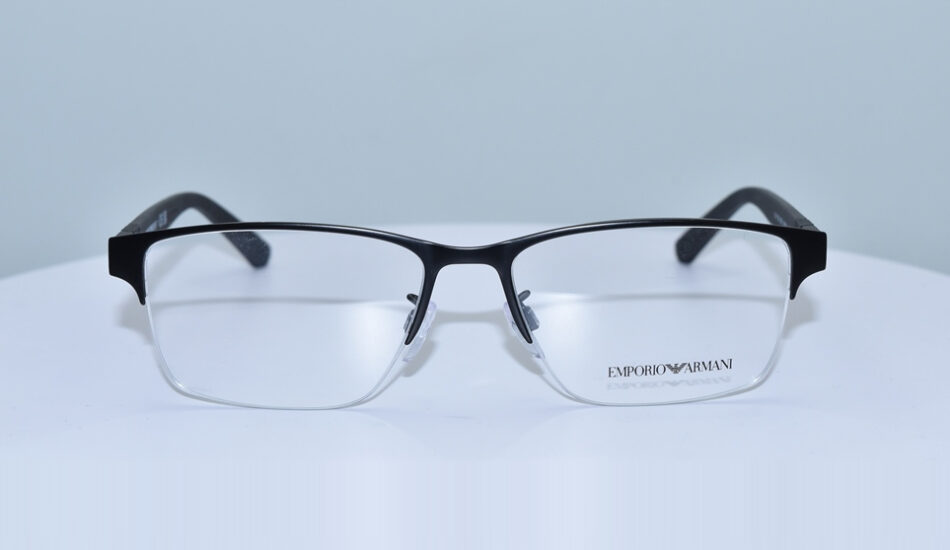 front angle of Emporio Armani thin black framed glasses
