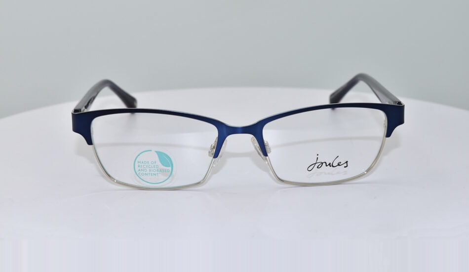front angle of blue and black framed glasses