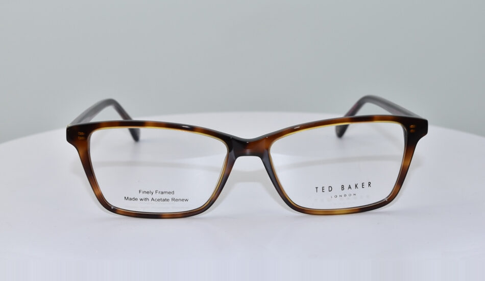 front angle of brown and black Ted Baker glasses