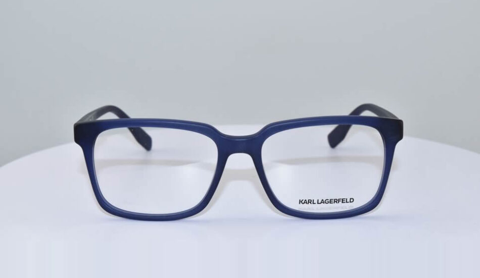 blue framed karl lagerfield glasses