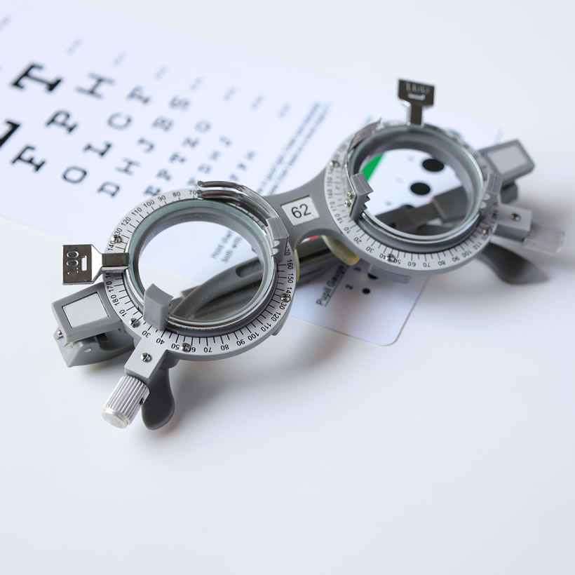 Trial frame that is used during eye tests on an eye test chart