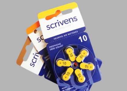 Various sizes of Scrivens' hearing aid batteries