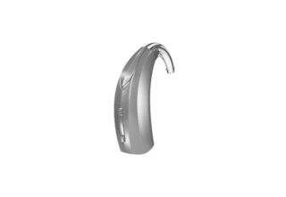 Behind-the-ear hearing aid with a clear tube, shown against a white background